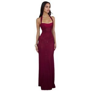 European women's halter neck slim stitching exposed backpack bodycon dress - Negative Apparel