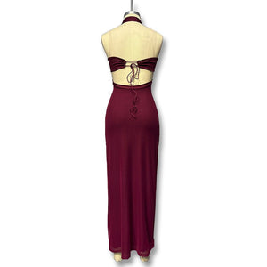 European women's halter neck slim stitching exposed backpack bodycon dress - Negative Apparel