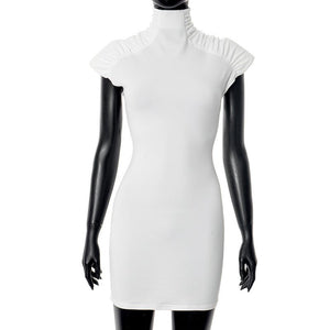European‑style sexy bodycon short dress with pleats & shoulder pads - Negative Apparel