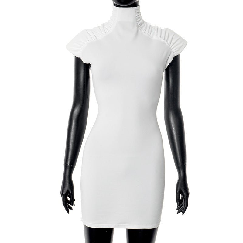 European‑style sexy bodycon short dress with pleats & shoulder pads - Negative Apparel
