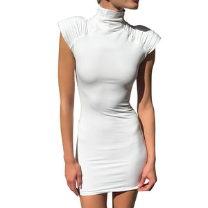 European‑style sexy bodycon short dress with pleats & shoulder pads - Negative Apparel