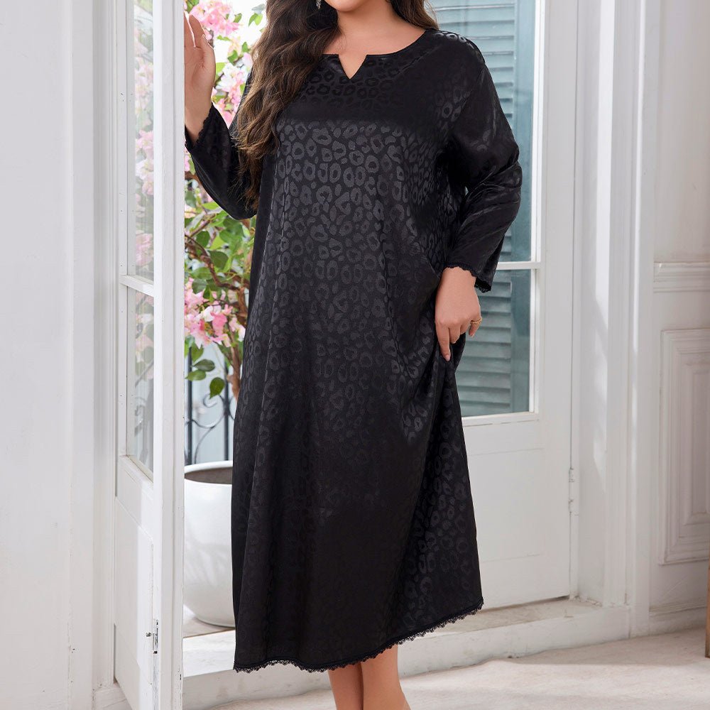 explosion of new large - size fashion lazy home pajamas women's long - sleeved leopard print loose nightdress 22280 - Negative Apparel