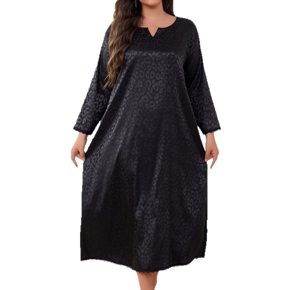 explosion of new large - size fashion lazy home pajamas women's long - sleeved leopard print loose nightdress 22280 - Negative Apparel