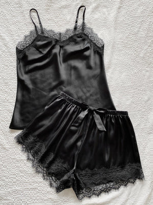 Eyelash Lace Satin Cami PJ Set - Negative Apparel