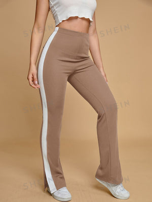 EZwear Contrast Side Seam Split Hem Pants - Negative Apparel