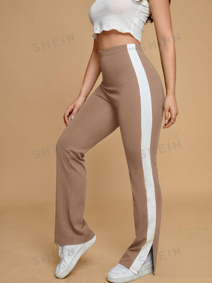 EZwear Contrast Side Seam Split Hem Pants - Negative Apparel