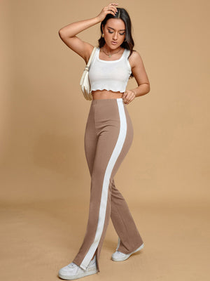 EZwear Contrast Side Seam Split Hem Pants - Negative Apparel
