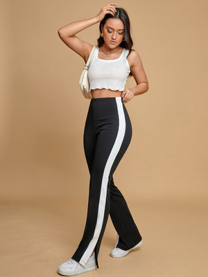 EZwear Contrast Side Seam Split Hem Pants - Negative Apparel