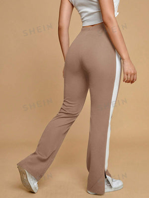 EZwear Contrast Side Seam Split Hem Pants - Negative Apparel