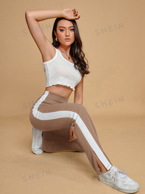 EZwear Contrast Side Seam Split Hem Pants - Negative Apparel