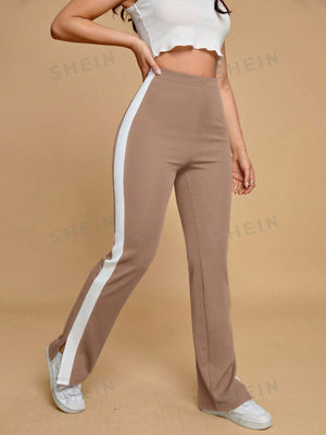 EZwear Contrast Side Seam Split Hem Pants - Negative Apparel