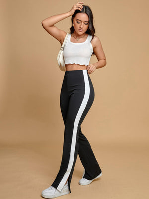 EZwear Contrast Side Seam Split Hem Pants - Negative Apparel