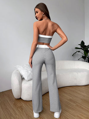 EZwear Plaid Print Contrast Trim Tube Top & Pants - Negative Apparel