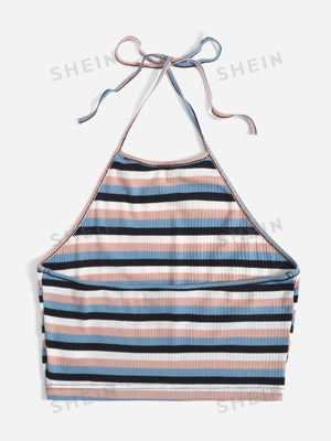 EZwear Solid Rib-knit Halter Top - Negative Apparel