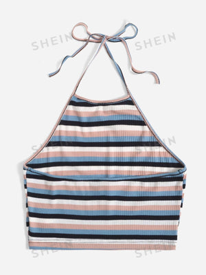EZwear Solid Rib-knit Halter Top - Negative Apparel