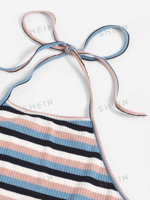 EZwear Solid Rib-knit Halter Top - Negative Apparel