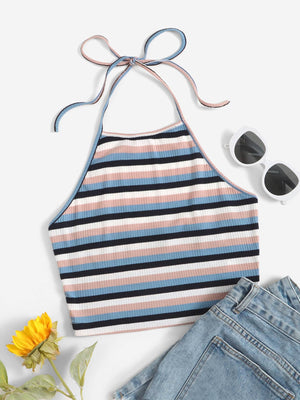 EZwear Solid Rib-knit Halter Top - Negative Apparel