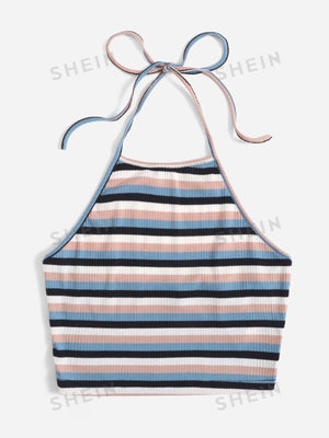 EZwear Solid Rib-knit Halter Top - Negative Apparel