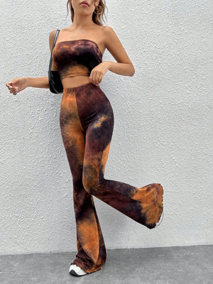 EZwear Tie Dye Crop Tube Top & Flare Leg Pants - Negative Apparel