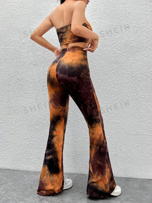 EZwear Tie Dye Crop Tube Top & Flare Leg Pants - Negative Apparel