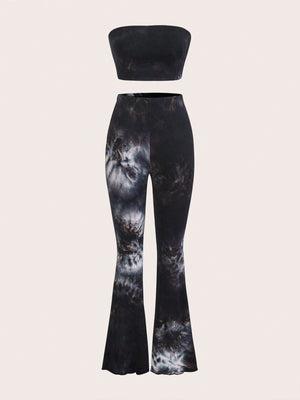 EZwear Tie Dye Crop Tube Top & Flare Leg Pants - Negative Apparel