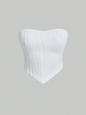 EZwear Women Summer Casual Solid Color Texture Strapless Top - Negative Apparel