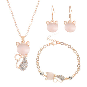 Fashionable and popular jewelry set, elegant diamond zircon necklace, earrings and ring combination set, bridal party accessories - Negative Apparel