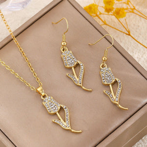 Fashionable and popular jewelry set, elegant diamond zircon necklace, earrings and ring combination set, bridal party accessories - Negative Apparel