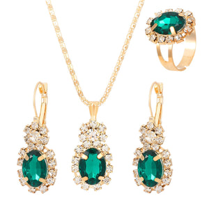 Fashionable and popular jewelry set, elegant diamond zircon necklace, earrings and ring combination set, bridal party accessories - Negative Apparel