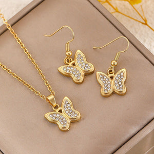 Fashionable and popular jewelry set, elegant diamond zircon necklace, earrings and ring combination set, bridal party accessories - Negative Apparel