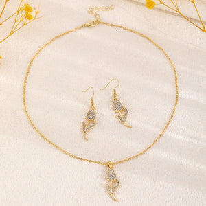 Fashionable and popular jewelry set, elegant diamond zircon necklace, earrings and ring combination set, bridal party accessories - Negative Apparel