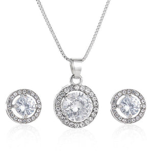 Fashionable and popular jewelry set, elegant diamond zircon necklace, earrings and ring combination set, bridal party accessories - Negative Apparel