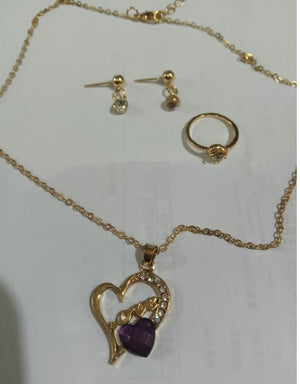 Fashionable and popular jewelry set, elegant diamond zircon necklace, earrings and ring combination set, bridal party accessories - Negative Apparel