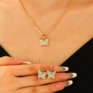 Fashionable and popular jewelry set, elegant diamond zircon necklace, earrings and ring combination set, bridal party accessories - Negative Apparel