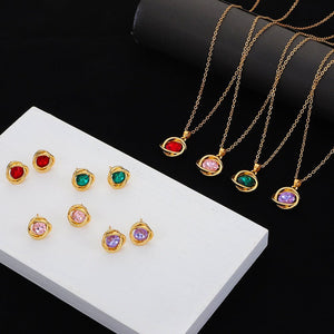 Fashionable and popular jewelry set, elegant diamond zircon necklace, earrings and ring combination set, bridal party accessories - Negative Apparel