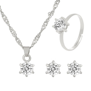 Fashionable and popular jewelry set, elegant diamond zircon necklace, earrings and ring combination set, bridal party accessories - Negative Apparel