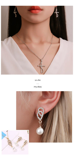 Fashionable and popular jewelry set, elegant diamond zircon necklace, earrings and ring combination set, bridal party accessories - Negative Apparel