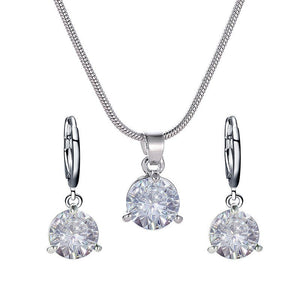 Fashionable and popular jewelry set, elegant diamond zircon necklace, earrings and ring combination set, bridal party accessories - Negative Apparel
