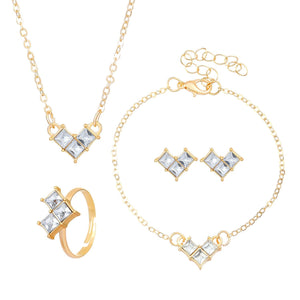 Fashionable and popular jewelry set, elegant diamond zircon necklace, earrings and ring combination set, bridal party accessories - Negative Apparel