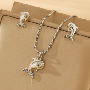 Fashionable and popular jewelry set, elegant diamond zircon necklace, earrings and ring combination set, bridal party accessories - Negative Apparel