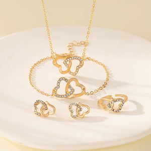 Fashionable and popular jewelry set, elegant diamond zircon necklace, earrings and ring combination set, bridal party accessories - Negative Apparel