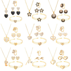 Fashionable and popular jewelry set, elegant diamond zircon necklace, earrings and ring combination set, bridal party accessories - Negative Apparel