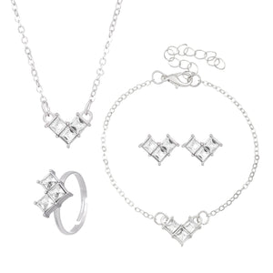 Fashionable and popular jewelry set, elegant diamond zircon necklace, earrings and ring combination set, bridal party accessories - Negative Apparel