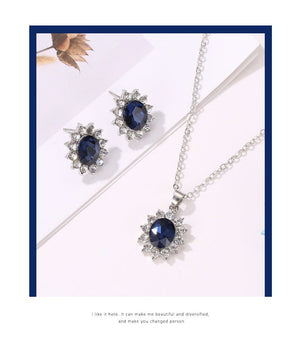 Fashionable and popular jewelry set, elegant diamond zircon necklace, earrings and ring combination set, bridal party accessories - Negative Apparel