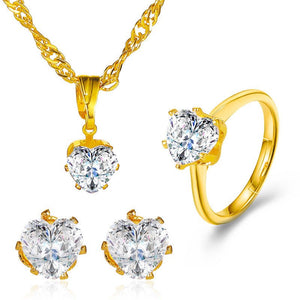 Fashionable and popular jewelry set, elegant diamond zircon necklace, earrings and ring combination set, bridal party accessories - Negative Apparel
