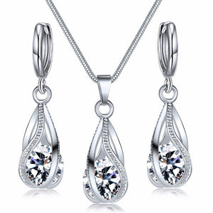 Fashionable and popular jewelry set, elegant diamond zircon necklace, earrings and ring combination set, bridal party accessories - Negative Apparel