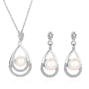 Fashionable and popular jewelry set, elegant diamond zircon necklace, earrings and ring combination set, bridal party accessories - Negative Apparel