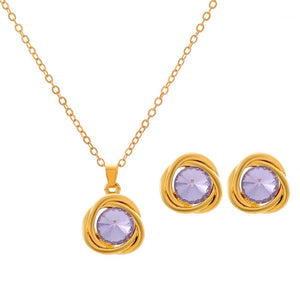 Fashionable and popular jewelry set, elegant diamond zircon necklace, earrings and ring combination set, bridal party accessories - Negative Apparel