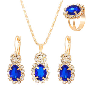 Fashionable and popular jewelry set, elegant diamond zircon necklace, earrings and ring combination set, bridal party accessories - Negative Apparel