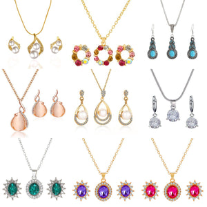 Fashionable and popular jewelry set, elegant diamond zircon necklace, earrings and ring combination set, bridal party accessories - Negative Apparel